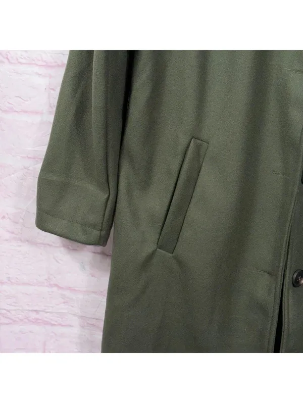 Women’s Olive Green Long Fleece Coat Jacket Size Large Button Front - Image 5