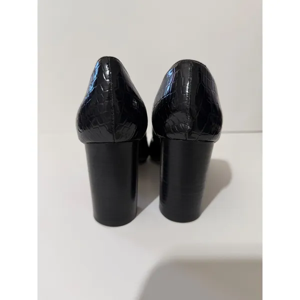 Tahari Elvira Size 8M‎ Black Suede Croc Embossed Block Heel Pumps Pointed Toe - Image 7