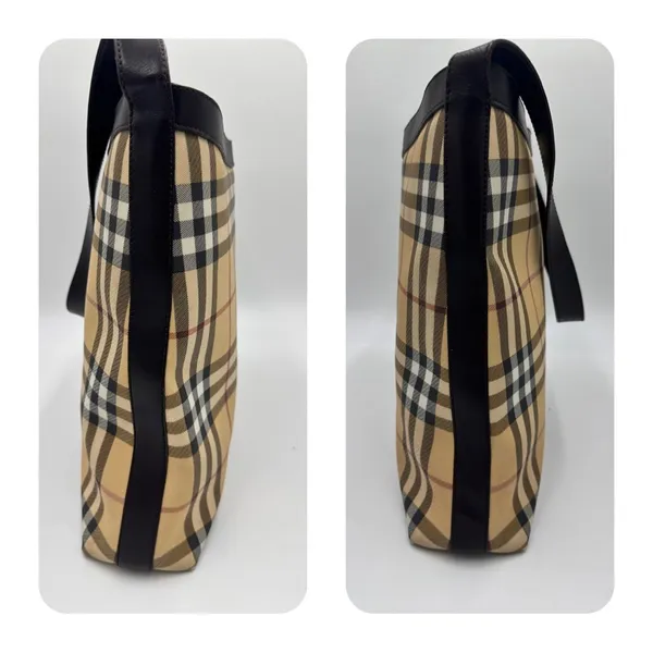 BURBERRY LONDON Nova Check Shoulder Bag PVC Leather Beige - Image 9