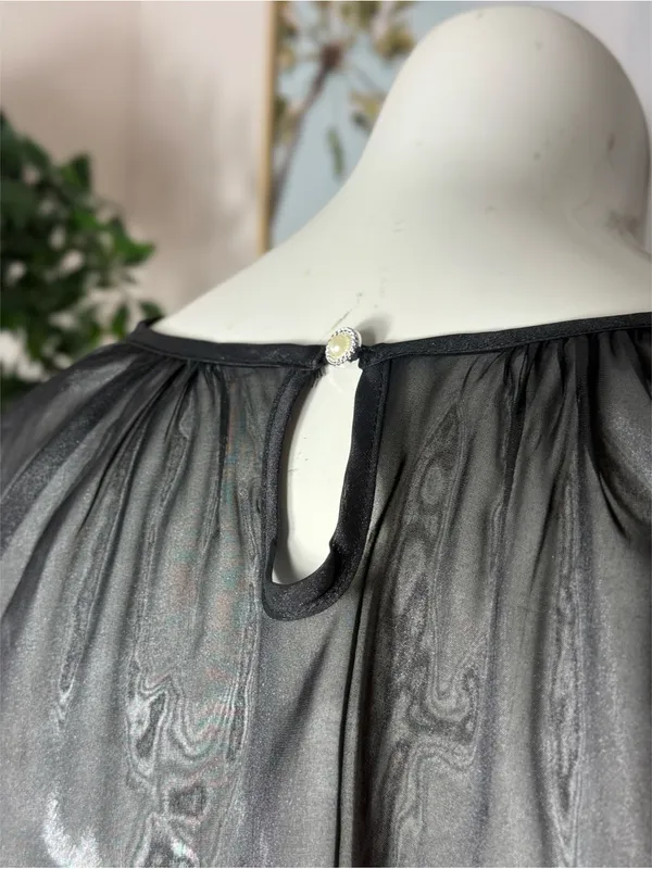 Shein Black Sheer Mesh Faux Fur Cuff Long Sleeve Blouse Keyhole Back Size XL 12 - Image 7