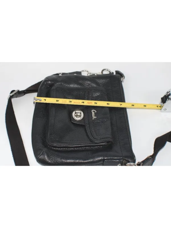 Coach Penelope Black Pebbled Leather Turnlock Crossbody Bag – Classic Flap Style - Image 10