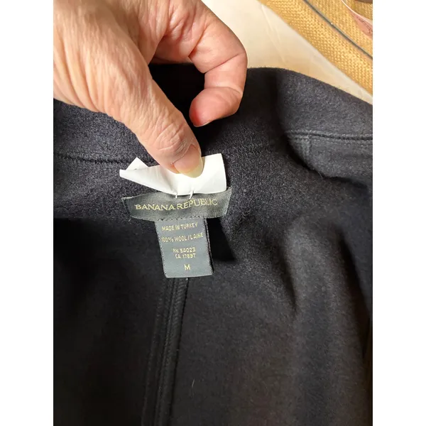 Minimalist Belted Wrap Wool Jacket Notched Lapel Tie Waist Banana Republic - Image 5