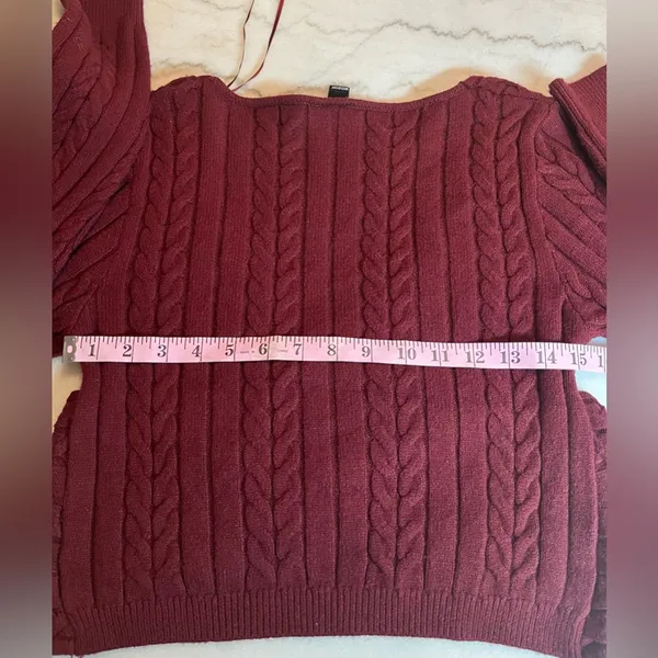 NWOT Windsor V-Neck Cable Knit Sweater -‎ Rich Burgundy - Image 7