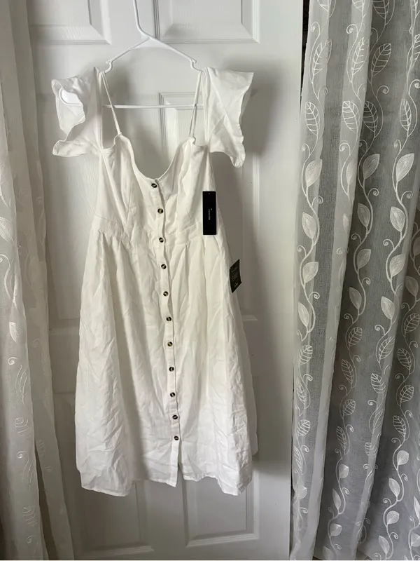 New NWT Lulus Women’s Button-Front cotton Summer cold shoulder midi dress size M - Image 3
