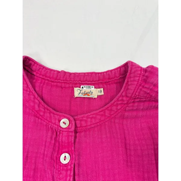 Faherty womens pink gauzy cap sleeve henley top. Size S. office, casual, summer - Image 2