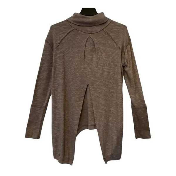 Free People Top Womens Size S Brown Tunic Turtleneck Oversized Split Back Boho - Image 3