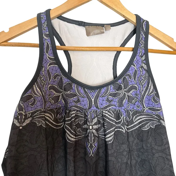 Athleta Black Periwinkle Floral Print Sleeveless Scoop Neck Racerback Tank Top S - Image 2