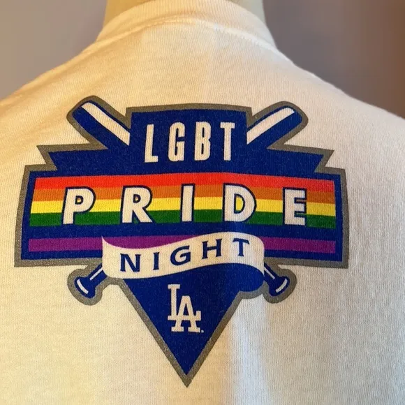 LA Dodgers unisex LGBT Pride Night all cotton short sleeve T shirt rainbow logo - Image 4
