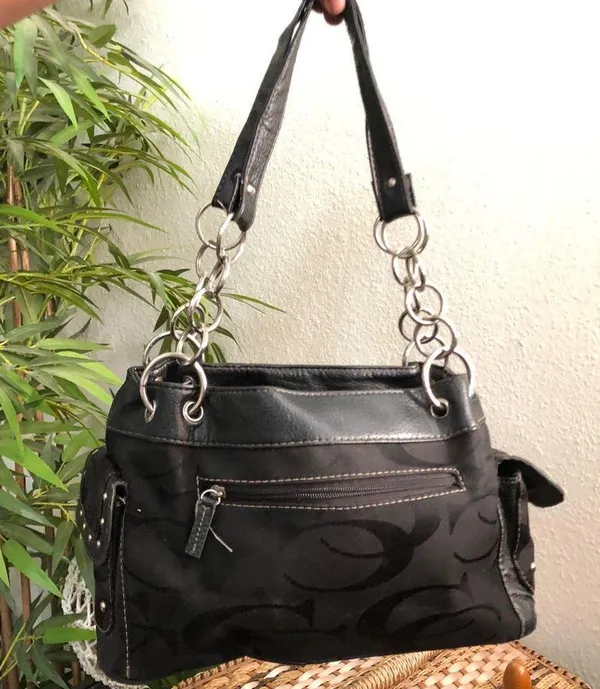 Y2K Gothic Whimsygoth Grunge Black monogram “C” shoulder hand bag purse silver o-ring chain straps studded - Image 3