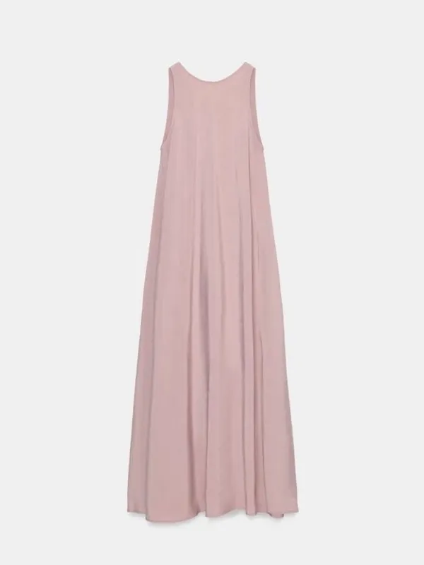 Zara LONG MAUVE FLOWY MAXI POCKETS DRESS sz L - Image 3