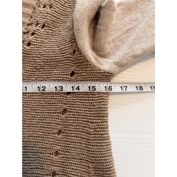 Free People‎ Wool Blend Lace Back Pointelle Cardigan Sweater Taupe Womens Small - Image 7