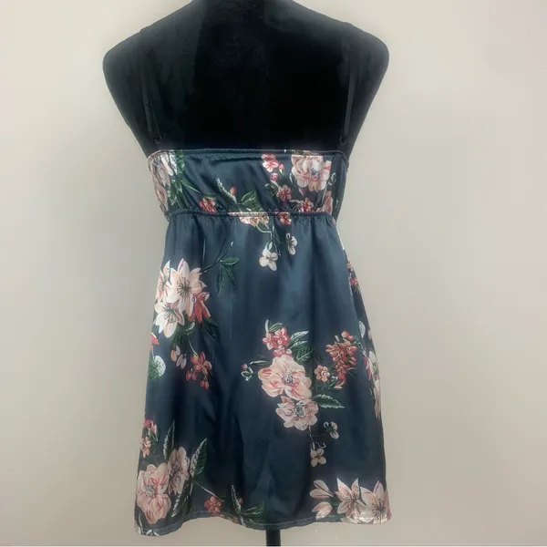 Women's S Dark Floral Nightgown‎ Top Black Lace Trim Cami Y2K Feminine Babydoll - Image 2