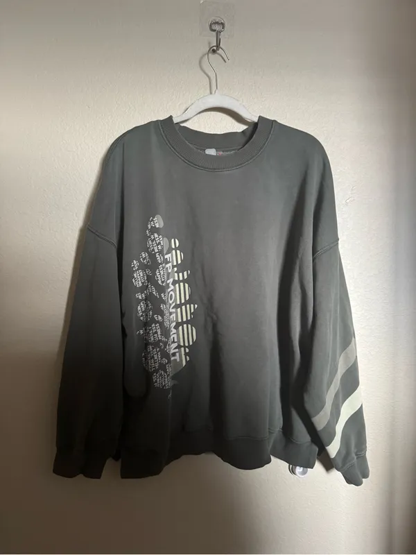 Free People Movement All Star Buti Logo Sweatshirt Sz L Oversized Green Stripe - Image 3