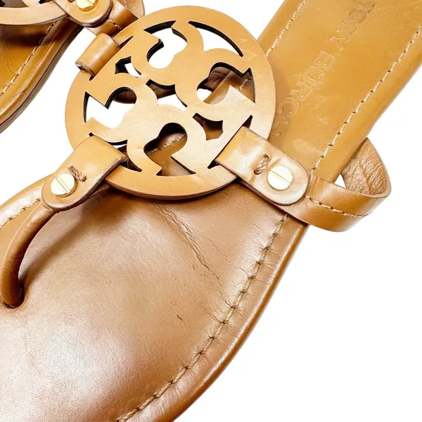Tory Burch Miller Sandals Women Size 9 Tan Cognac Leather Thong Flats - Image 3