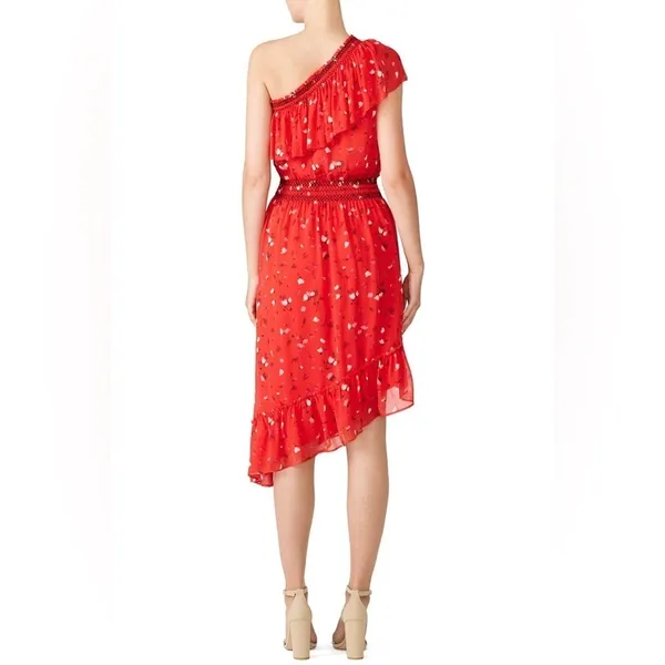 Joie Hafsa Silk Dress Size Matador Red Womens One Shoulder Asymmetrical Size XS - Image 2