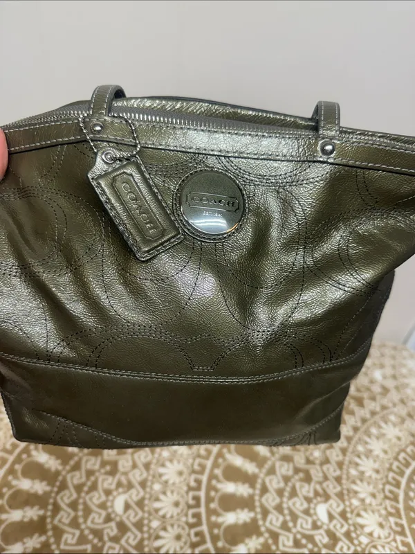 COACH Olive Leather Tote with Signature Charm - Image 2