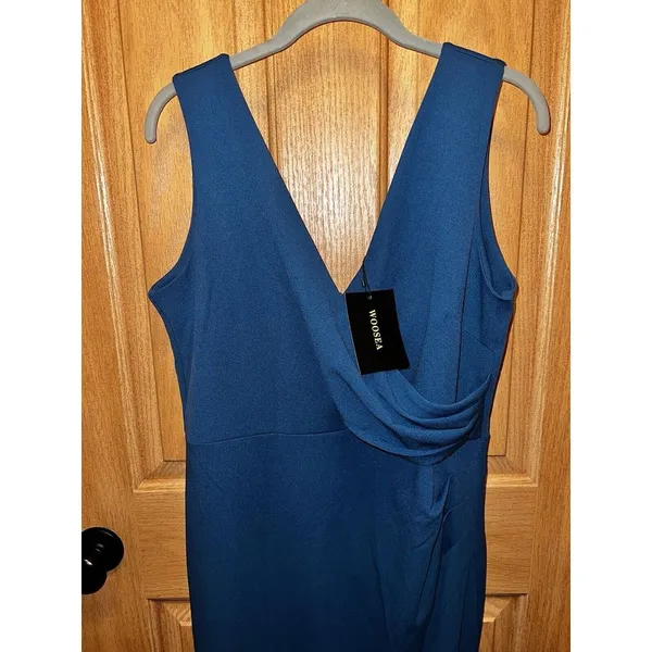 WOOSEA Women Sleeveless V Neck Split Evening‎ Cocktail NEW Dress Green Size XL - Image 2