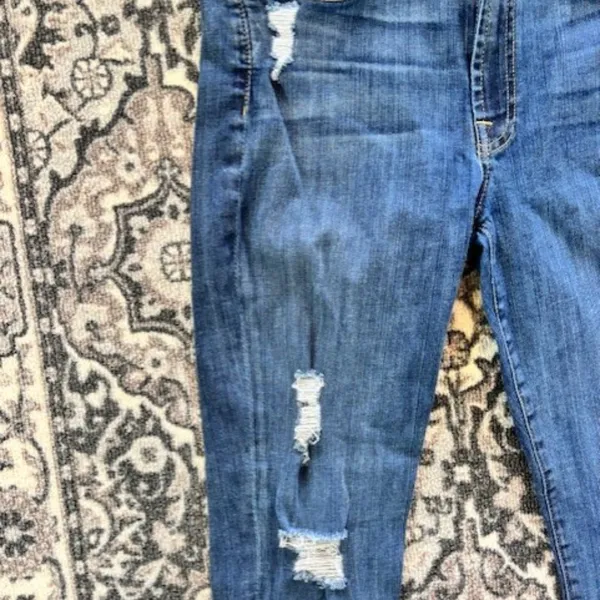 7 For All Mankind The Skinny Distressed 32 Med Wash Destroyed Stretch Jeans - Image 2