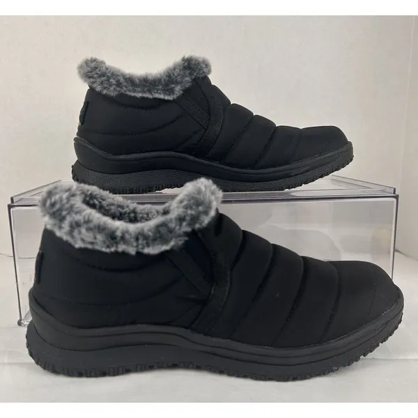 Minnetonka Timpson Twin Gore Ankle Boots Women’s Size 6 Black With Grey Faux Fur - Image 2