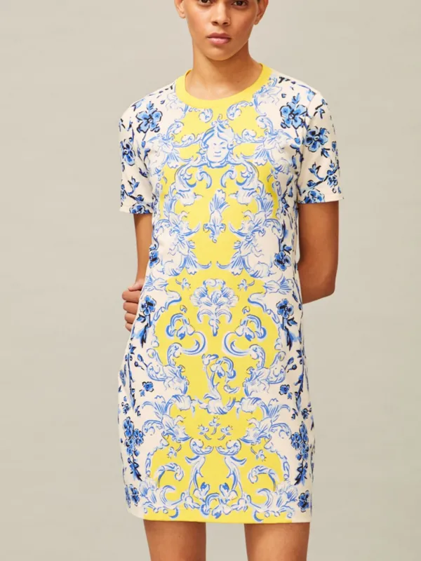 Tory Burch Yellow and Blue Floral Baroque Mini‎ Dress - Image 3