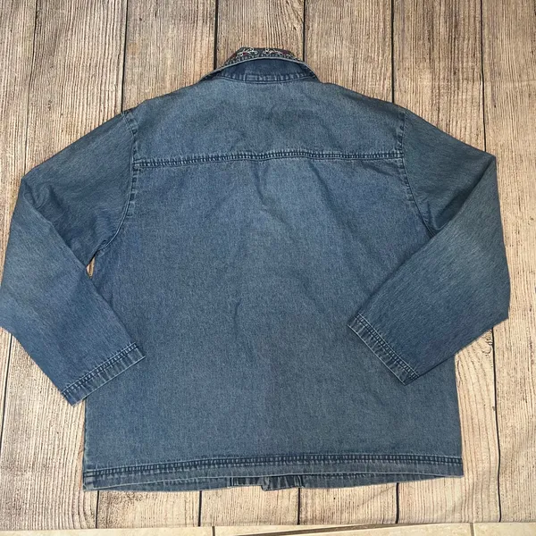 VTG 90s Teddi‎ Denim Button Up Jacket Embroidered Collar Pockets Blue Womens XL - Image 3