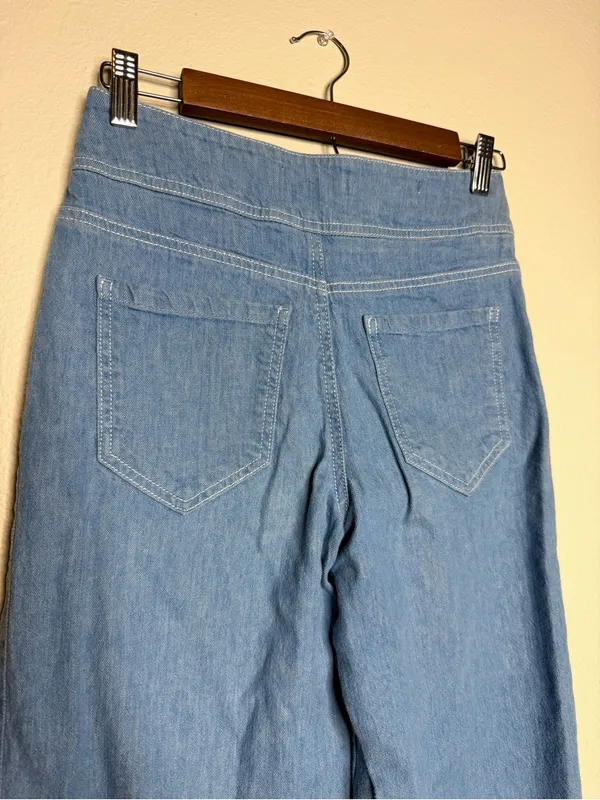 Pilcro Women High-Rise Wide-Leg Trouser Jeans 24P Boho Blue Cotton Linen Coastal - Image 6