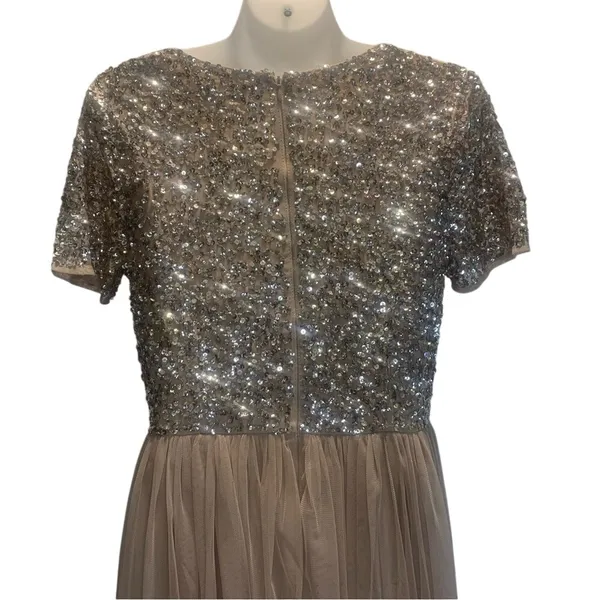 Maya Deluxe (ASOS) Women's Size 6 V-neck Maxi Tulle Dress Chic Sequin Bodice - Image 3