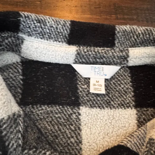 Cozy Black and White Fleece Checkered Button Down Shirt Size M - Image 4