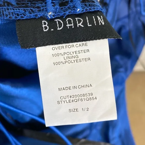 B. Darlin Blue & Black Floral Velvet Open Back A Line Dress - Image 5