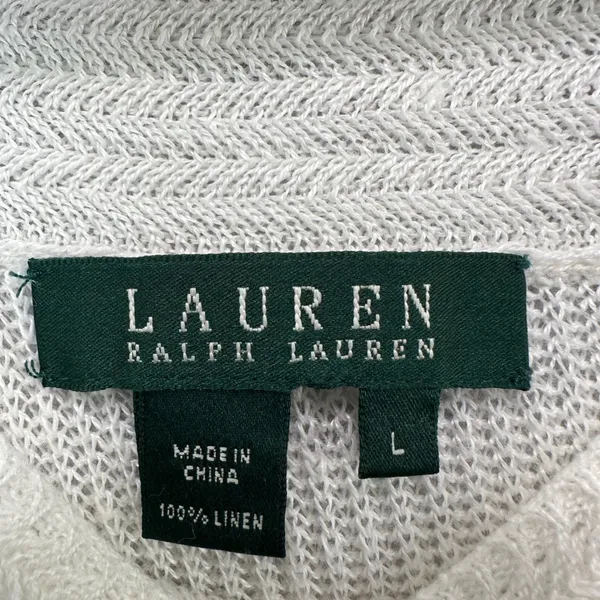 Lauren Ralph Lauren 100% Linen Knit‎ Top L White Pullover Coastal Resort Summer - Image 5