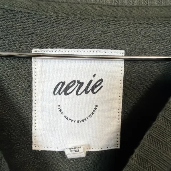 Aerie Sweatshirt Womens Large Olive Green Bright Star Studded Oversized Pullover - Image 3
