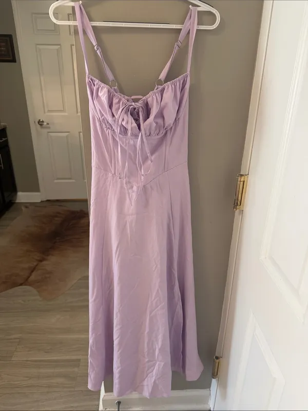 $69 NWOT Marthea Ruched Bust Split Thigh Cami Dress - Lilac L - Image 6