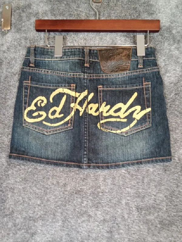 Ed Hardy By Christian Audigier Denium Mini Mcbling Y2k Inspired Festival Size 25 - Image 6