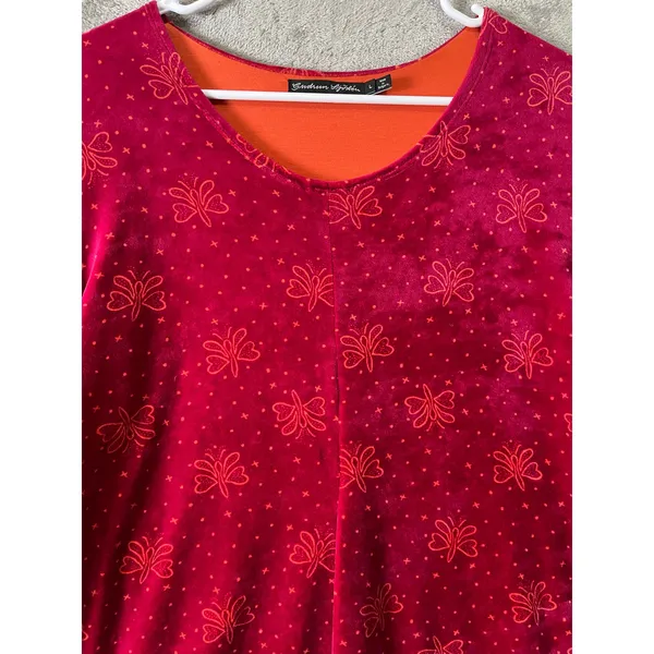 Gudrun Sjödén Velvet Dress‎ Red Butterfly Organic Cotton Blend Long Sleeve Large - Image 3