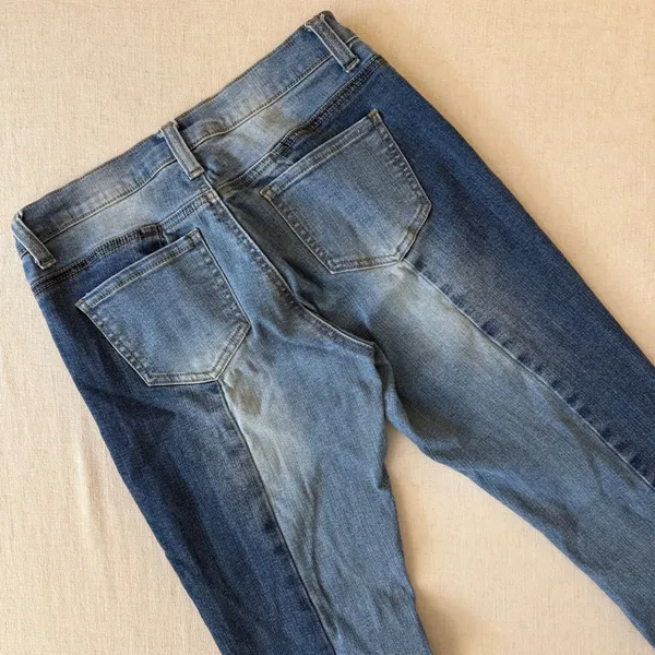 LITZ Premium Denim Two Tone Flare Jeans Blue Panel‎ Raw Hem Size 27 - Image 13