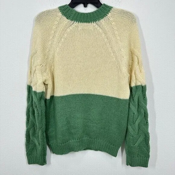 BLANKNYC Women's Size Medium Cream Green‎ Colorblock Cable Knit Sweater NWOT - Image 3
