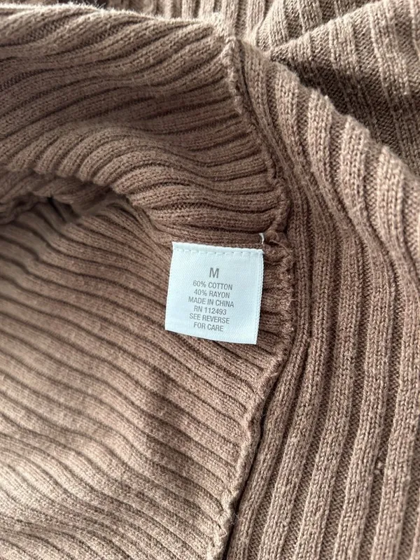 Dressbarn Waterfall Open Front Rib Knit Cardigan Brown Size M - Image 5