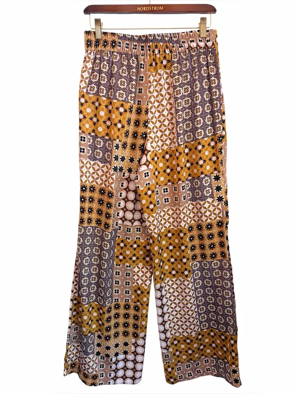Drew mixed media print silky wide leg pants, pull up, pockets, highwaisted, sz S - Image 14