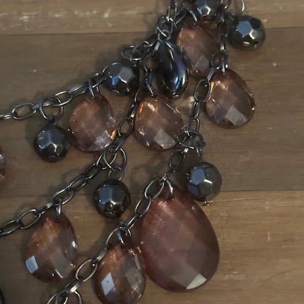 Gunmetal multi strand amber dangle bead statement necklace Brown - Image 4