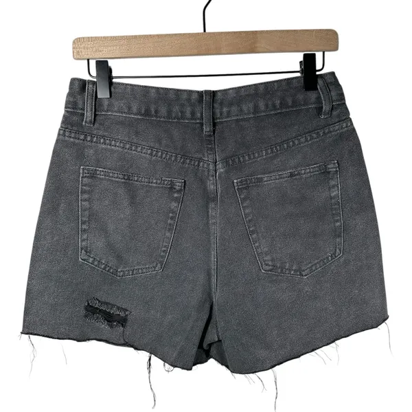 White Fox Denim Shorts Gray / Black Distressed Raw Hem High Rise Size M NWT - Image 3