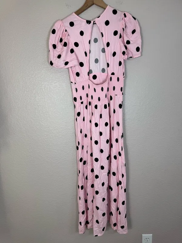 AFRM Jamie Pink Black Polkadot Print Open Back Maxi Dress Medium $138 Revolve - Image 7