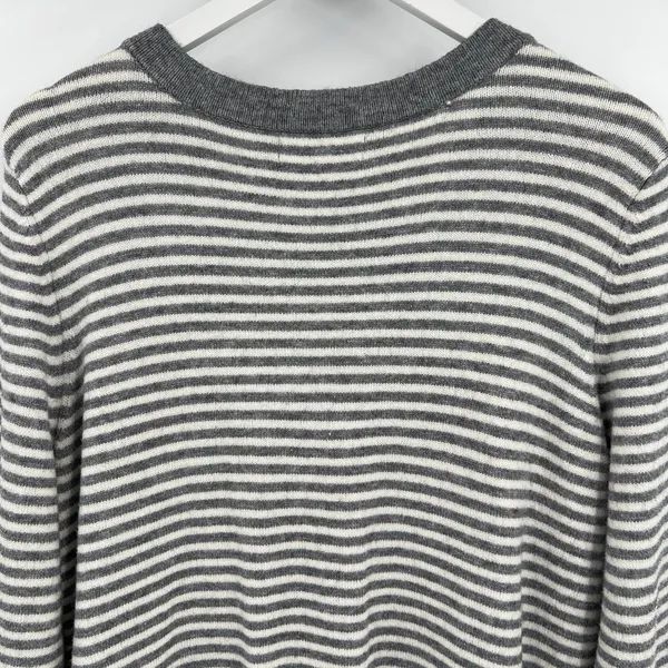 By Anthropologie Sweater Women's Large Serena Striped Button V-Neck‎ Gray Cream - Image 7