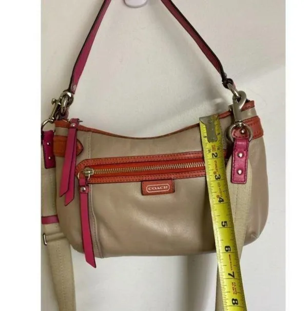 coach medium w adjustable strap tan pink leather c - Image 3