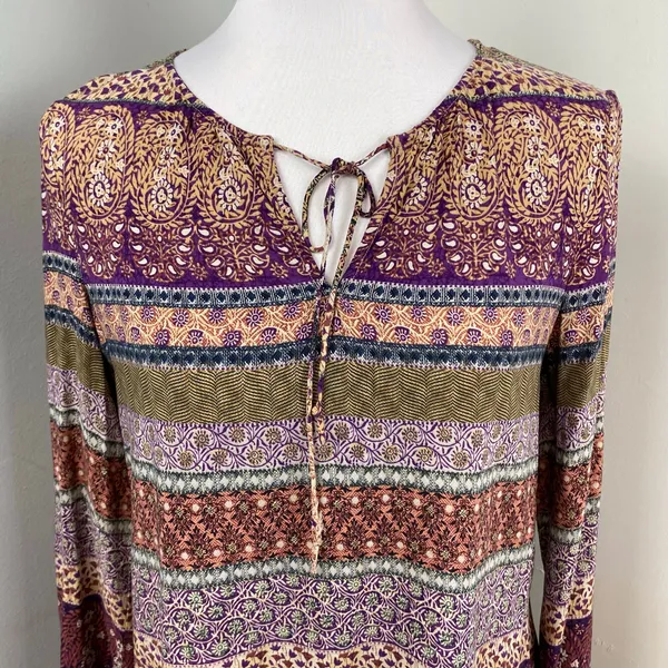 Crosby Mixed Print Long Sleeve Rayon Peasant Blouse Medium Purple - Image 2