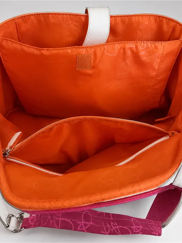 Diane Von Furstenburg Travel Bag White Leather Trim Detachable Shoulder Strap - Image 4