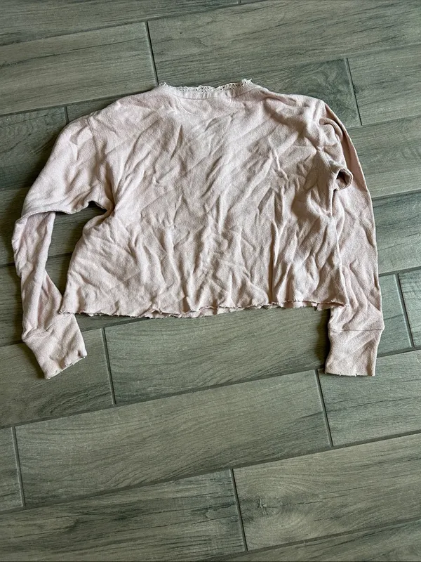LoveShackFancy Cropped Lace-Trim Henley Top - Dusty Pink - Image 4