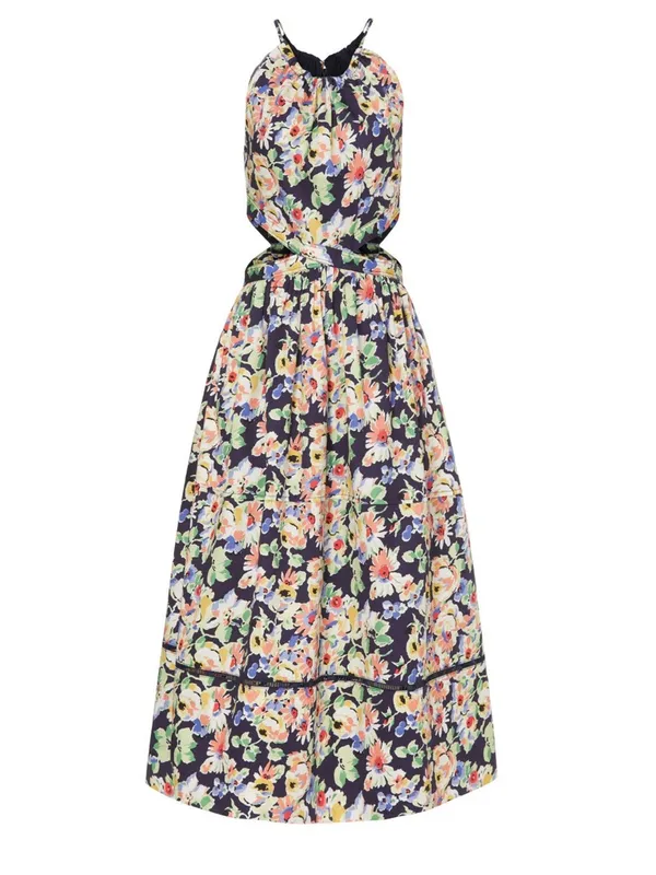 $195 SOMETHING NAVY Floral Midi Dress with Cutouts - Size S - Image 5