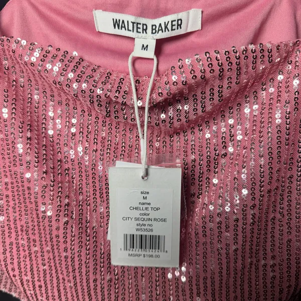 NWT Walter Baker Chellie Sequin Rose Pink Crop Top Medium - Image 4