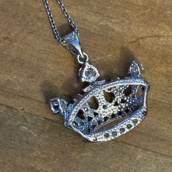 Vintage Ross Simons 925 pave crown pendant necklace - Image 5