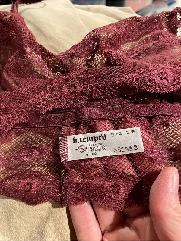 Cute whimsigoth burgundy wine lace mesh bralette B. Tempt’d stretchy coquette - Image 8
